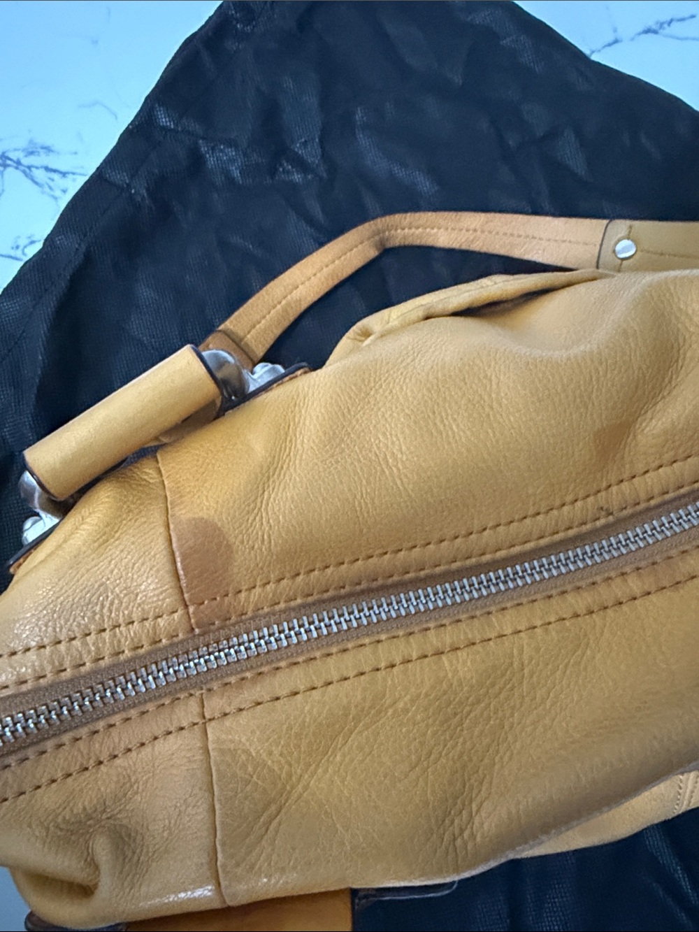 B. Makowsky Mustard Yellow Leather Satchel Shoulder Bag - Picture 12 of 12
